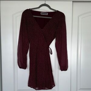 Abercrombie & Fitch Maroon Polka Dot Wrap Dress